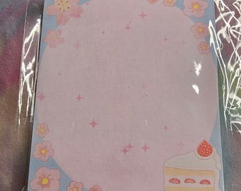 Kawaii Kirschblüten-Käsekuchen-Rosa-Blau-Sterne-Memo-Notizblöcke, stationär, Schreibtisch, Büro, Arbeitsplatz *DIGITAL*