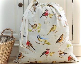 Garden Birds Large Drawstring Laundry Bag, Laundry Sack, Clothes Hamper, Laundry Storage Bag