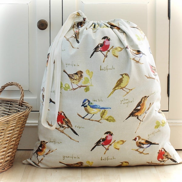 Garden Birds Large Drawstring Laundry Bag, Laundry Sack, Clothes Hamper, Laundry Storage Bag