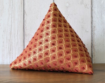 Fabric Doorstop, Doorstopper, Door Stop, Door Wedge in Terracotta Orange & Gold Checked Spot Fabric, Triangular, Pyramid Shape