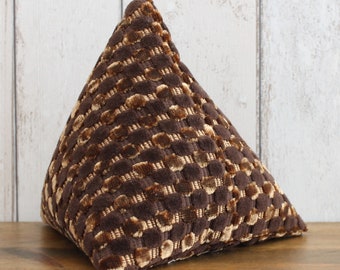 Fabric Doorstop, Doorstopper, Door Stop, Door Wedge in Rich Brown Velvet Spot Fabric, Triangular, Pyramid Shape