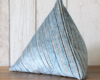 Fabric Doorstop, Doorstopper, Door Wedge in a Blue Pinstriped Velvet Fabric, Triangular, Pyramid Shape