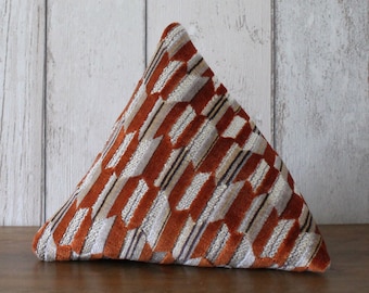 Fabric Doorstop, Doorstopper, Door Stop, Door Wedge in Terracotta Orange, Beige and Cream Fabric, Triangular, Pyramid Shape