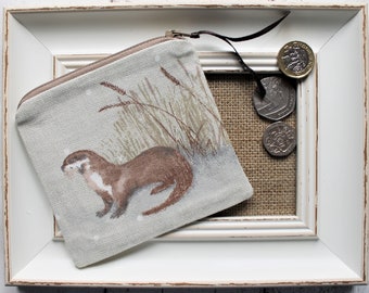 Otter Print Fabric Coin Purse Zipper Pouch Ear Bud Case