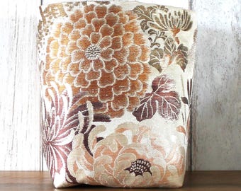 Storage Bin in Brown, Beige & Copper Japanese Floral Print Fabric, Storage Basket, Storage Bucket, Storage Pot