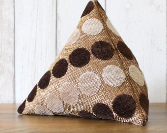 Fabric Doorstop, Doorstopper, Door Stop, Door Wedge in Brown & Beige Velvet Spot Fabric, Triangular, Pyramid Shape