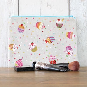 Cupcakes Print Fabric Zipped Pouch, Makeup Bag, Gadget Case, Coin Purse