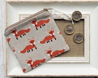 Running Foxes Print Fabric Coin Purse Zipper Pouch Ear Bud Case