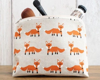 Fox Fabric Zipped Pouch, Makeup Bag, Gadget Case