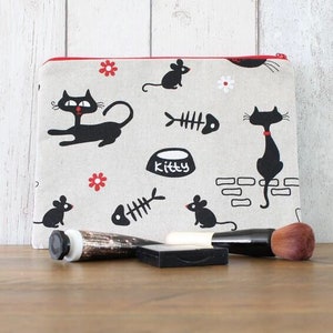 Schwarze Katze Stoff Reißverschlusstasche, Makeup Tasche, Gadget Fall, Geldbörse