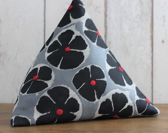 Fabric Doorstop, Doorstopper, Door Wedge, Door Stop in Black and Grey Floral Fabric, Triangular, Pyramid Shape
