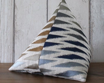 Fabric Doorstop, Doorstopper, Door Stop, Door Wedge in Blue, Grey and Gold Diamond Print Fabric, Triangular, Pyramid Shape