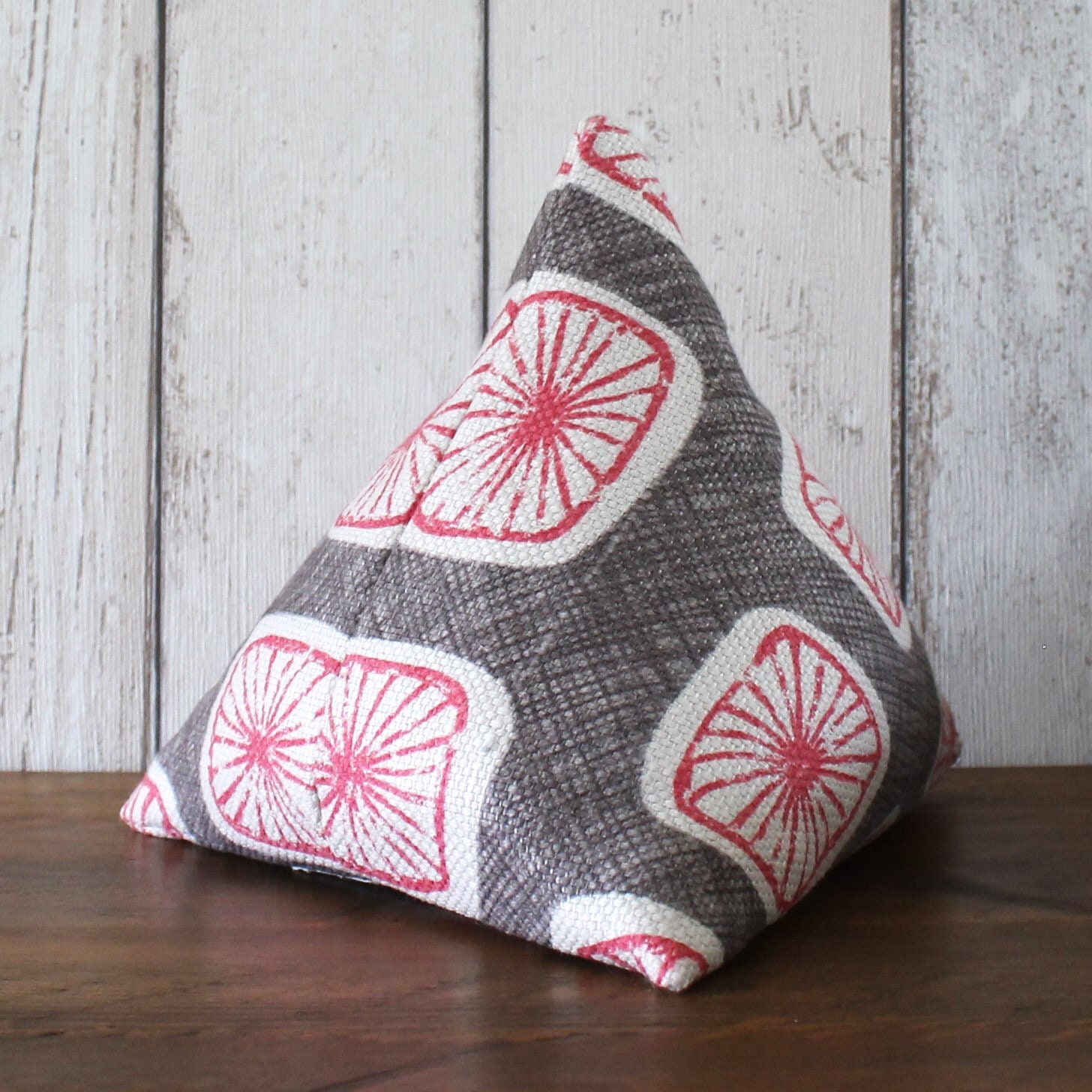 Retro Geometric Fabric Doorstop Red, Cream & Brown Pyramid Door Wedge