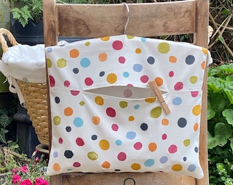 Clothespin Bag, Peg Bag in Multicoloured Polka Dot Spot Print Cotton Fabric