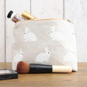 White Rabbit Zipped Pouch, Makeup Bag, Gadget Case