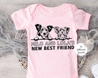 Milo And Lolas New Best Friend Onesie®,Custom Dog and Cat Breeds,Custom Dogs and Cats Onesie®,Dog Sibling Outfit,