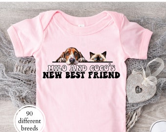New Best Friend Onesie®,Personalized Dog Name Baby Onesie®, Custom Dog and Cat Breeds,Dog Sibling Outfit,
