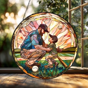 Sunset Sports Sun Catcher Window Hanging, Fatherhood Acrylic Plaque, Boys Room Art Gift