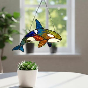 Digital Download Stained glass Orca Whale Pattern, Simple Ocean Creatures Digital Pattern, Modern Suncatcher, Diy Stained Glass,Easy Pattern