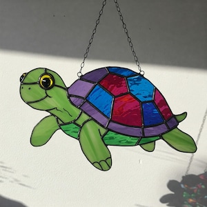 Stained Glass Turtle Suncatcher, Colorful Sea Turtle Stained Glass Pattern, Modern Suncatcher, DIY Pattern, Hanging, Ocean Animal Decor