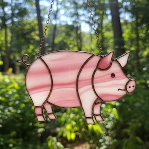 Pink Pig Stained Glass Suncatcher, Pdf Pig for Hanging Decor, Farm Animal Ornament PDF, Gift for Animal Lover, PDF, DIY Stained Glass