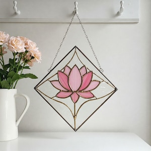 Lotus Flower Stained Glass Pattern, Lotus Flower Suncatcher Glass Pattern, Daisy Flower Pattern, Modern Suncatcher, DIY Pattern Hanging