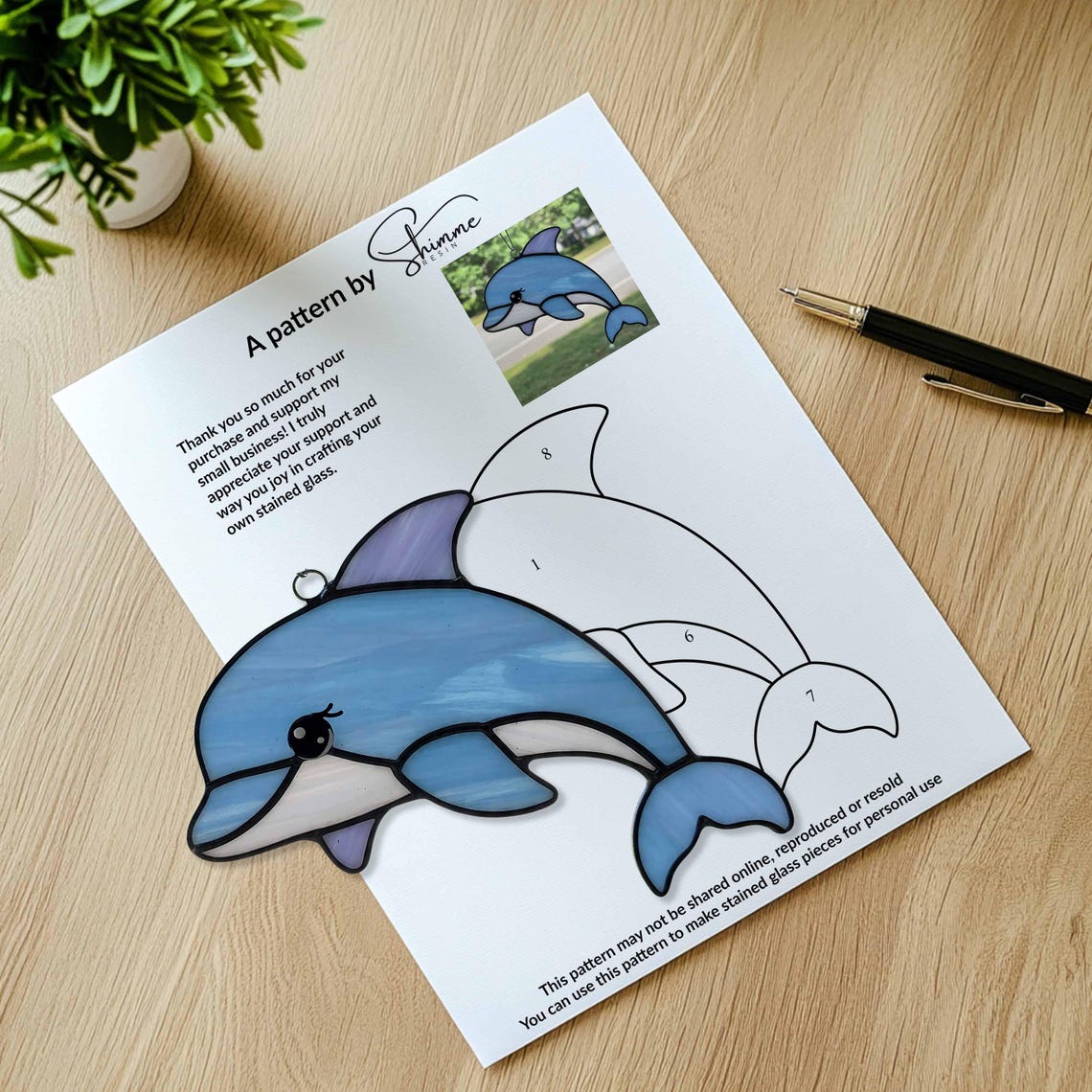 Blue Dolphin Stained Glass Pattern: Ocean Animal Decor (PDF Download, 6 ...