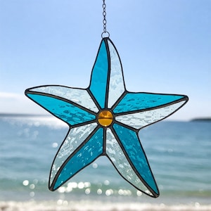Modèle de vitrail attrape-soleil étoile de mer : décor marin (Modèle PDF)