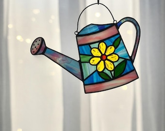 Floral Watering Can Suncatcher Stained Glass Pattern (PDF Pattern)