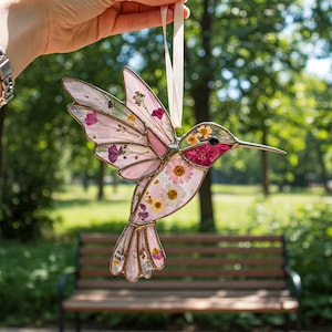 Hummingbird Flower Stained Glass Pattern, Floral Hummingbird Suncatcher Glass Pattern, Modern Suncatcher, DIY Stained Glass