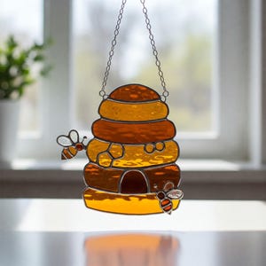 Vitrail motif abeille : ruche attrape-soleil DIY (motif PDF)