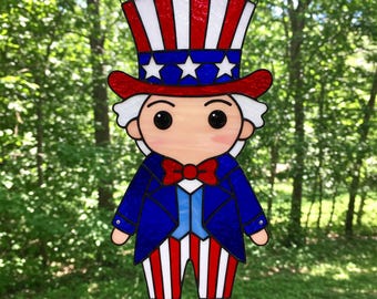 Patrón de atrapasol del Tío Sam: Arte vitral patriótico (Descarga en PDF, 16,5 cm de diámetro)