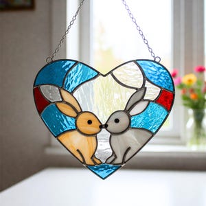 Bunny Lovers Stained Glass Pattern: Heart Suncatcher DIY (PDF)