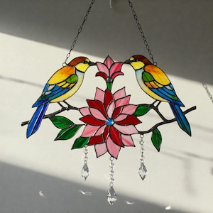 Stained Glass Parrots & Hibiscus Suncatcher Pattern (Digital Download)