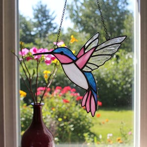 Hummingbird Stained Glass Pattern, Colorful Hummingbird Suncatcher Glass Pattern, Bird Glass Pattern, Modern Suncatcher, DIY Stained Glass