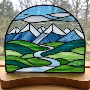Mountain River Stained Glass Pattern, Landscape Suncatcher Stained Glass Pattern, Nature Glass Pattern, Modern Suncatcher, DIY Stained Glass