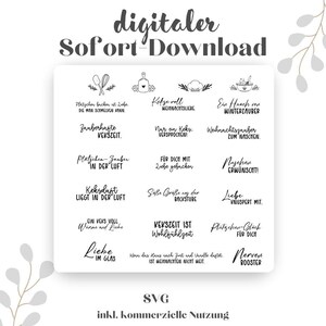 Könnte beinhalten: Schwarzweiß digitaler Download von 12 verschiedenen Back-SVG-Designs. Jedes Design zeigt ein anderes Zitat über Backen, Kekse und Weihnachten. Der Text beinhaltet Sätze wie "Kekse voll Weihnachtsliebe", "Zauberhafte Kekszeit" und "Ein Hauch von Winterzauber".