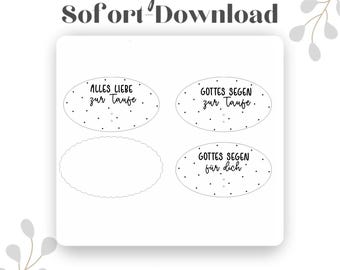 May include: A digital download graphic with the text "digitaler Sofort Download". The image features four oval designs with German text, including "ALLES LIEBE zur Taufe" and "GOTTES SEGEN für dich". The bottom of the image reads "SVG inkl. kommerzielle Nutzung".