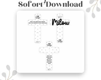 May include: Three black and white printable SVG files for a baptism or christening. The files include a cross with the text "Zur Taufe" and the name "Milow". The text "inkl. kommerzielle Nutzung" is at the bottom of the image.