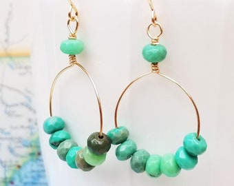 Chrysoprase and Gold Earrings - Green and Gold Earrings - Green Agate Earrings - Happy Shack Designs