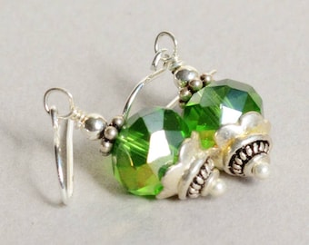 Green Crystal Earrings - Green Earrings - Sterling Silver Earrings