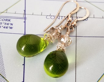 Green Glass Drop Earrings - Green Earrings - Emerald Green Earrings - Green and Silver Earrings - Happy Shack Designs