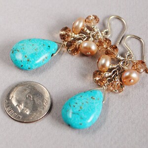 Turquoise Sunrise Gemstone Earrings Turquoise Briolette Earrings Pearls Sterling and Crystal Earrings Happy Shack Designs image 2