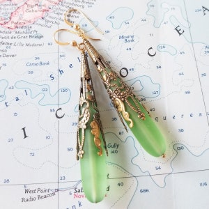 Green Vintage Style Earrings Green and Brass Earrings Peridot Teardrop Earrings August Birthday Happy Shack Designs image 5