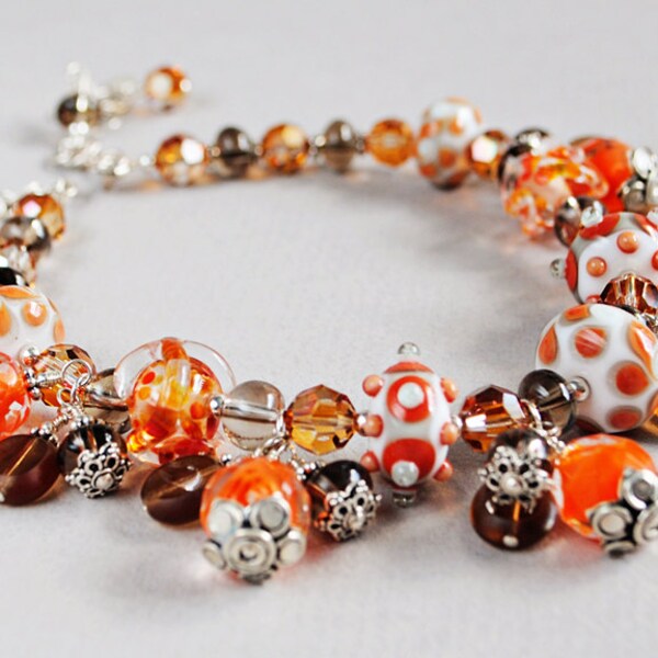 Statement Necklace - Lampwork Necklace - Creamsicle Lampwork and Crystal Statement Necklace - One of a Kind - Happy Shack Designs