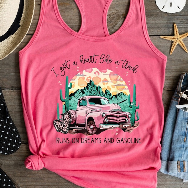 Got a Heart Like a Truck Tank Top,  Runs on Dreams and Gasoline Women's Racerback Tank | Country Music Workout Tank Top, Gift for Her