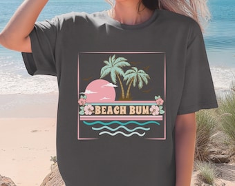 Tropical Beach Bum Vintage Comfort Colors T-shirt, Summer Tropical Beach Sunset Oversized Shirt, Trendy Vintage Beach Vacation Tee Shirt