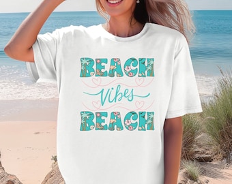 Tropical Beach Vibes Retro Comfort Colors T-shirt, Beachy Vacation Oversized T-shirt, Trendy Summer Beach Vibes Tee, Womens Beach Shirt