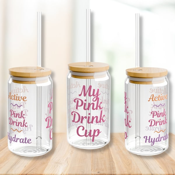 My Pink Drink Cup Active Hydrate Glass Jar Sipper Cup with Lid 16oz, Plexus Pink Drink Storage Glass Cup , Slim Pink Drink Cup, Plexus Swag