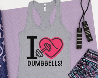 Funny I Love Dumbbells Workout Tank Top for Women,  Fitness Exercise Gym Racerback Tank Top, Humorous Weight Lifting Tank Top